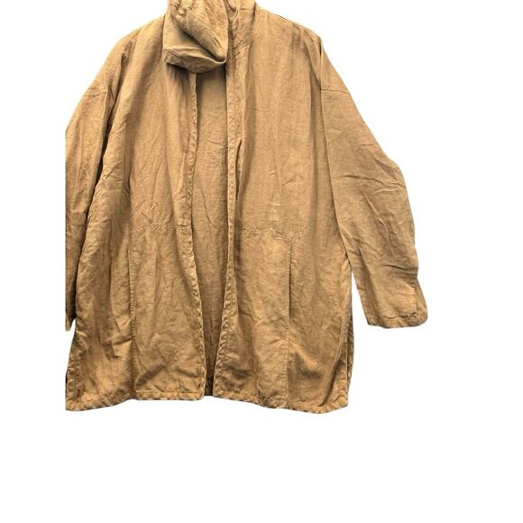 Eileen Fisher Sandalwood 100% Linen Long Hooded Jacket Size Large - Picture 6 of 14